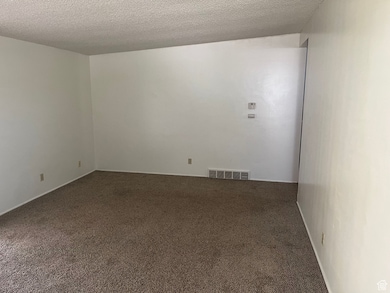 Carpeted spare room featuring a textured ceiling