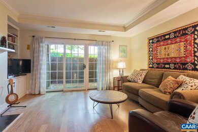 Fireplace, wood shelving built-ins, large slider t