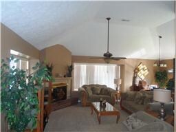 Living Room with Vaulted Ceiling and Cozy Fireplace