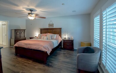 View of the large master bedroom from the door.