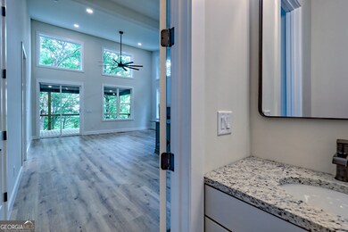 Powder bath looking out toward great room