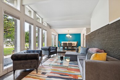 Refreshing and modern, sloping ceiling lines and a
