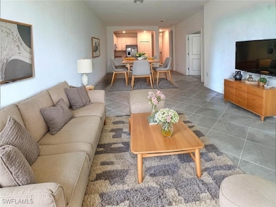 Living area with tile patterned flooring