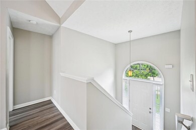 Foyer featuring dark wood-type flooring and baseboards