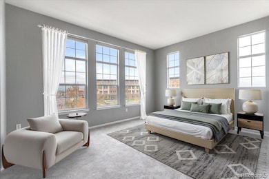 Digitally staged primary bedroom