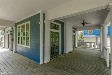 Wooden deck with ceiling fan