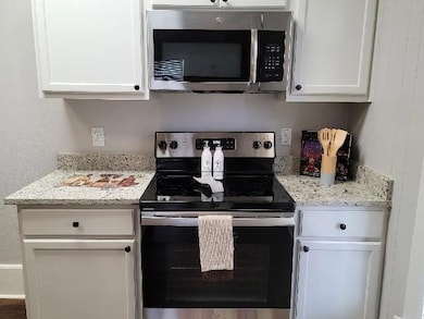 Kitchen with stainless steel appliances, light sto