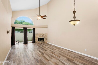 Living room with vaulted ceilings