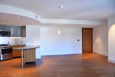 Kitchen and dining or living room