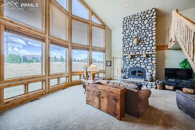 Living room featuring light carpet, a healthy amou