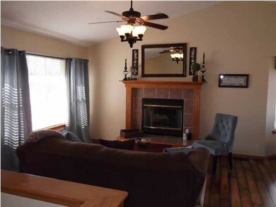 LIVING ROOM WITH WOODBURNING FIREPLACE, VAULTED CE