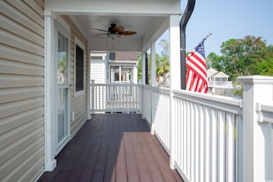 Wooden deck with ceiling fan
