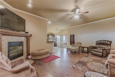 Large living room with beautiful fireplace!