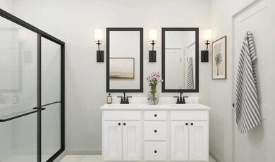 Primary bath with matte black hardware and fixtures