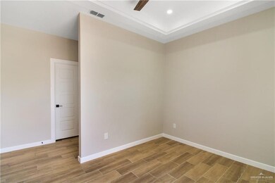 Unfurnished room with recessed lighting, ceiling fan, and light wood-style floors