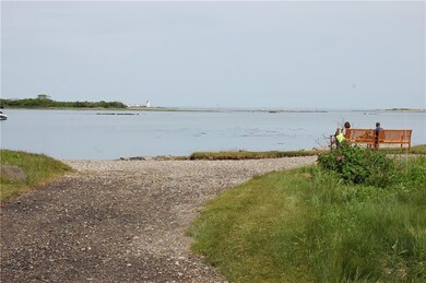 The shared waterfront with benches...