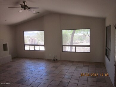 Open floor plan with cathedral ceiling