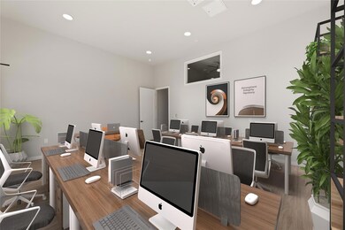 Office space with wood finished floors, recessed 