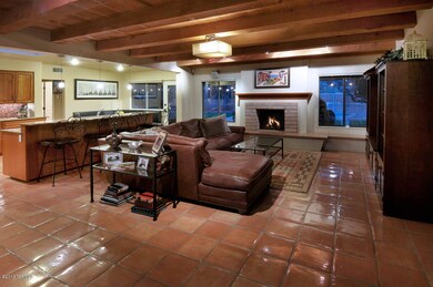 Family Room with Beam Ceilings