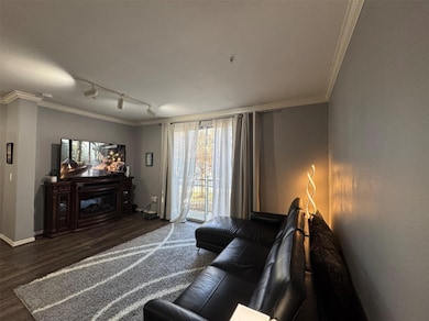 Living room featuring dark hardwood / wood-style f