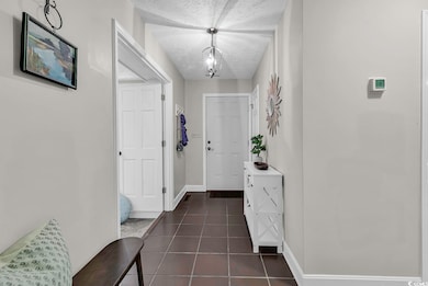 Foyer entrance featuring baseboards and dark tile patterned floors