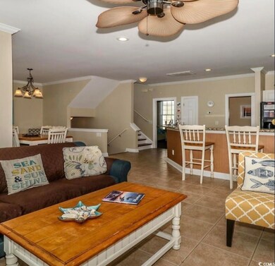 Living room with tile patterned flooring, ceiling 