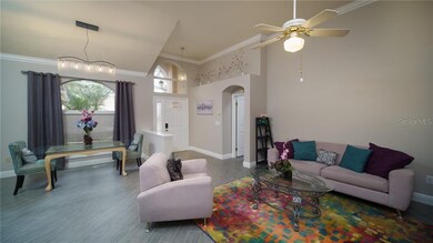 View of living room and dining room....door with a