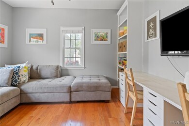 Living area with light wood-style floors