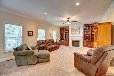 Large family room with built-ins, gas fireplace, N