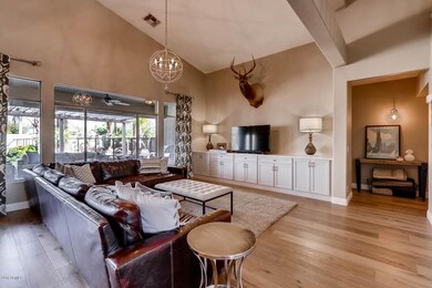 Family room with custom built ins