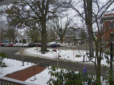 Winter view of Bestor Plaza from the porch.