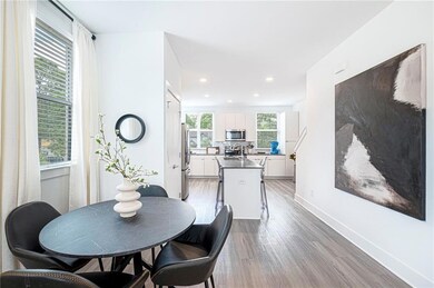 Dining room with light wood-type flooring