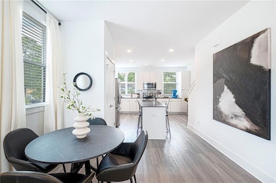 Dining room with light wood-type flooring