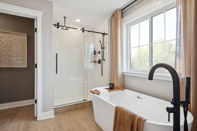 Soaker tub and glass shower in primary bath