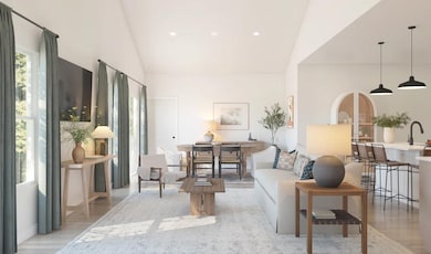 Great room with vaulted ceiling