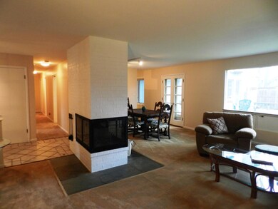Open living and dining with woodburning