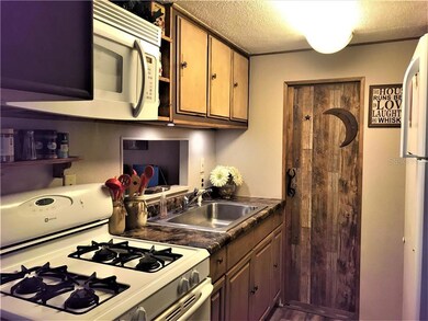 Pocket door in kitchen leads to bathroom