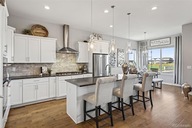 Gourmet ktchen featuring stainless steel appliances, marble backsplash, quartz countertops, soft close cabinets/drawers, roll-out shelving, lazy susan, island, and gas stove.