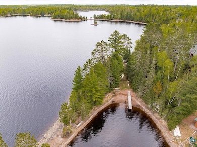 Bird's eye view of a nearby body of water and a heavily wooded area