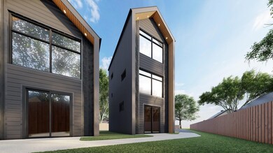 Modern three-story featuring sleek vertical siding, large windows, and warm wood accents. Stylish design with landscaped walkways and plenty of natural light.