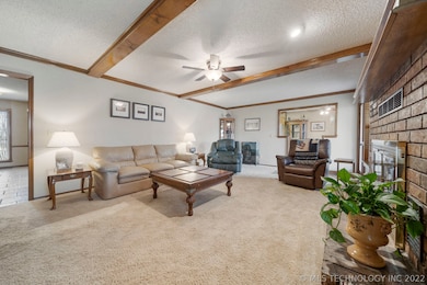 Spacious Great Room with woodburning fireplace, be