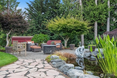 itting area with a relaxing pond...