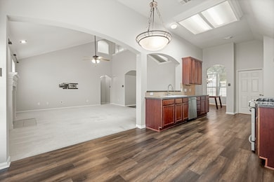Open concept kitchen and family room.
