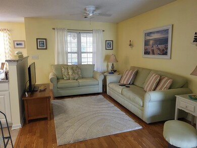 Living room featuring wood finished floors and cei