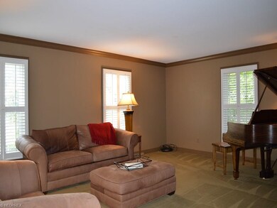 Living room is finished in soft dcor accented with