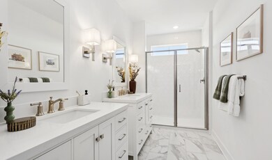 Primary bath with dual vanities