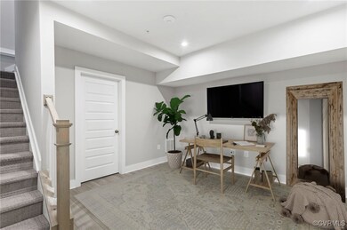 Virtual Staged Office space with light hardwood /