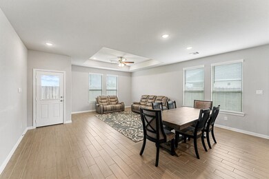 Wood-like tile flooring.