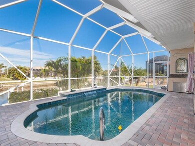 Glistening waterfall spills into heated pool. See 