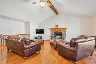 Raised brick wood burning fireplace and beautiful 
